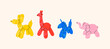 Set of various animals balloons dog, giraffe, unicorn, elephant. Trendy vector illustration.