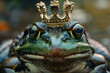Close-up of a majestic king frog wearing a golden crown