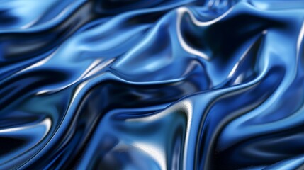 Wall Mural - 3d renderings of fluid shapes with blue metallic textures. flowing blue chrome texture with metallic