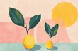 Abstract lemons bright geometric shapes in a naive style, pastel colors