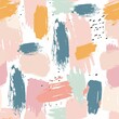 Abstract brush strokes create a seamless pattern with pastel colors on a white background
