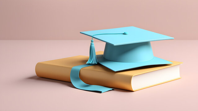 A blue cap with a tassel sits on top of a book. Concept of education and achievement