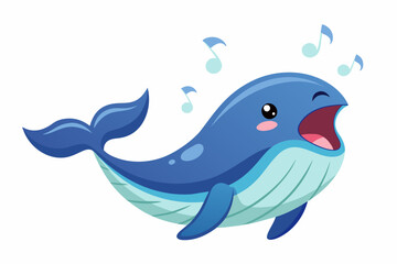 Wall Mural - Cute Whale Singing gradient illustration in white background