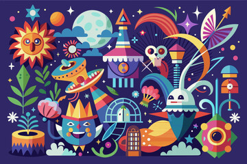 Aufkleber - Whimsical and playful motifs vector illustration