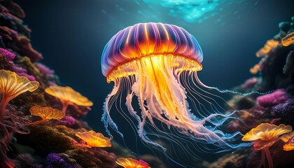 Wall Mural - Mysterious jellyfish drifting in the sea