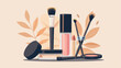 Decorative cosmetics with brushes and podiums on beig