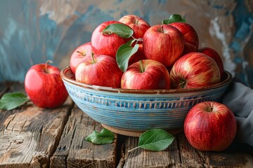 Wall Mural - Apple Crop in Bowl on Rustic Wooden Table