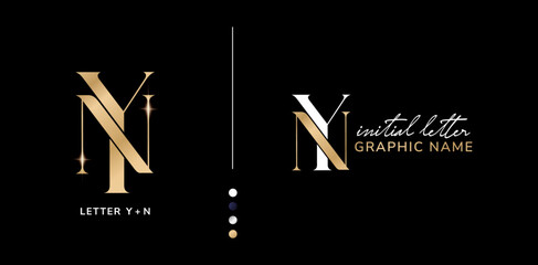 YN or NY luxury elegant initial letter logo design isolated black backgrounds for company and business sign, branding ads campaigns, letterpress, embroidery, covering invitations, envelope sign symbol