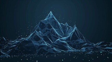 Wall Mural - Abstract polygonal mountain with glowing lines and dots on a dark blue background