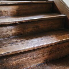 Sticker - Detailed view of luxurious rich brown wooden staircase for interior design inspiration