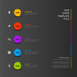 Vertical rainbow timeline infographic template made of color brush spots on dark background