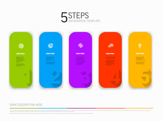 Poster - light five solid color card steps template with big numbers icons and description