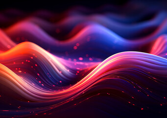 Wall Mural - Holographic Neon Fluid Wave Abstract Background, Luminous Undulating Energy Ripples on Dark Backdrop - Futuristic Glowing Motion Design