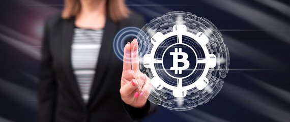 Sticker - Woman touching a bitcoin concept