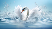 A Beautiful Swan Swimming In A Clean Water.