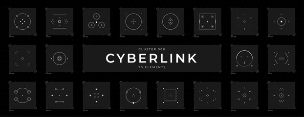 Poster - Cyberpunk elements set. Futuristic HUD design elements set. Cyber collection of targets and buttons. Cyberpunk vector shapes for virtual reality interface. Digital technology futuristic UI, UX.