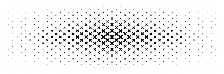 Poster - horizontal halftone of black cross and multiply from center design for pattern and background.