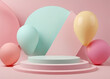 Product podium stage with multicolor pastel color balloons