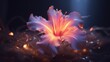 Hyperrealistic 4K depiction of a colorful flower bathed in a warm, subtle light during the night, highlighting its delicate textures and natural beauty