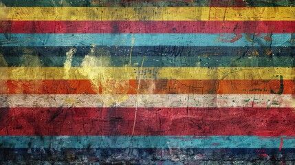 Wall Mural - Abstract Grunge Background with Colorful Horizontal Stripes on Coarse Textile