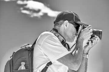 Canvas Print - A caucasian male photographer during a National Park excursion