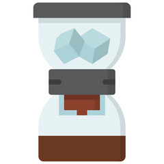 Sticker - cold brew coffee maker or cold pressing machine and ice flat icon