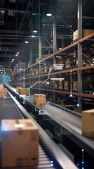 Poster - Futuristic automated warehouse with digital holographic displays