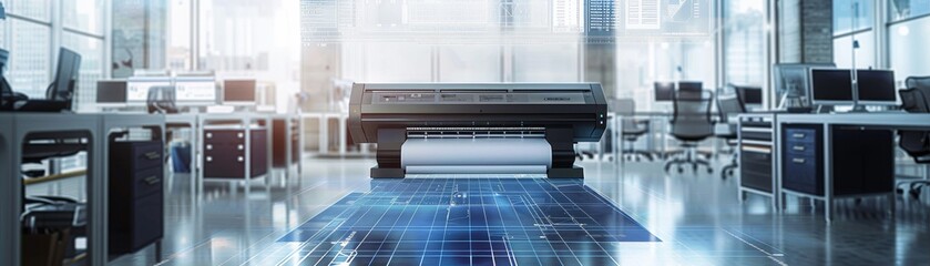 Poster - Futuristic industrial printer in a high-tech manufacturing facility