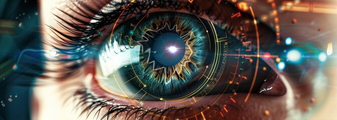 Poster - Close-up of a human eye with futuristic digital enhancements