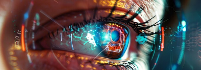 Poster - Close-up of a human eye with futuristic digital enhancements