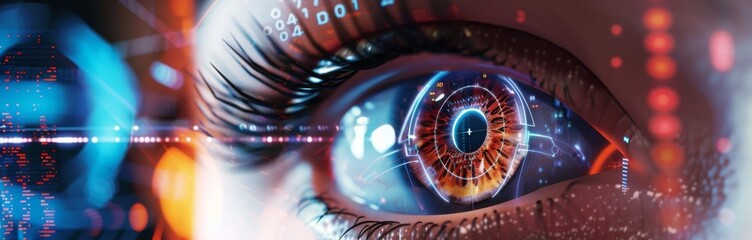Poster - Close-up of a human eye with futuristic digital enhancements