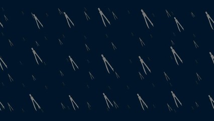Poster - Compass dividers float horizontally from left to right. Parallax fly effect. Floating symbols are located randomly. Seamless looped 4k animation on dark blue background
