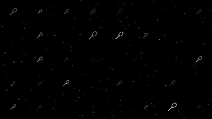 Poster - Template animation of evenly spaced tennis racket symbols of different sizes and opacity. Animation of transparency and size. Seamless looped 4k animation on black background with stars
