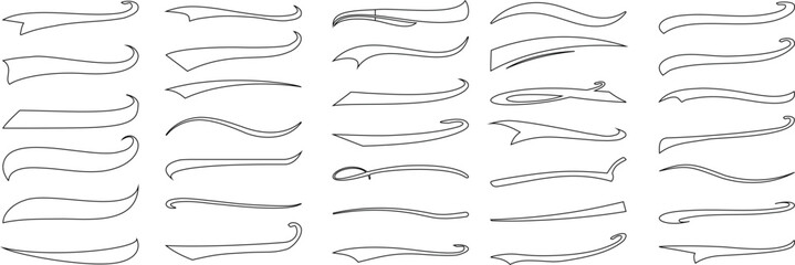 Wall Mural - text swoosh vector line art set, tail designs collection, simple curves, elaborate swirls, plain bac