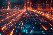 Futuristic binary landscape, glowing with neon intelligence and advanced digital networks in a 3D visualization