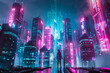 Futuristic city concept neon lights and holograms sci-fi reality