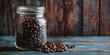 Dark roasted coffee beans in a jar readytodrink coffee beans
