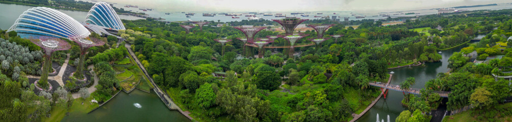 Wall Mural - Singapore aerial view of Marina Bay area on a overcast day