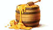 Wooden barrel full of sweet Golden honey isolated on
