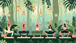 Yoga class. People practicing yoga together. illustration