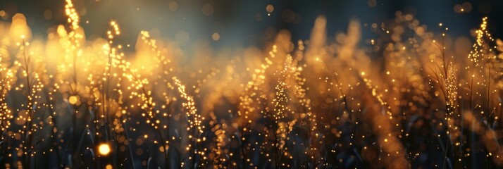 Wall Mural - abstract golden grasses with sparkling lights on dark background
