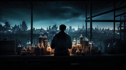 Poster - chemical engineer conducting an experiment in a laboratory.