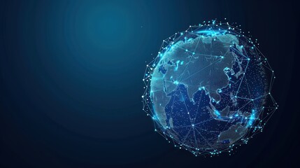 Poster - futuristic globe with abstract connected lines and blue neon color isolated on dark background