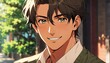 © SevenThreeSky - handsome anime mature guy smiling close-up portrait from Generative AI