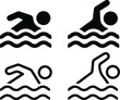 Swimmer sign icons set. Swimming on water with waves symbol collection. Swimming logo icon line and flat style