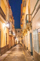 Poster - City streets in Cadiz at night, Andalusia