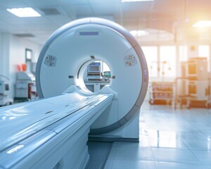 Advanced mri/ct scan machine in hospital lab - wide banner with copy space and white background