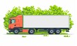 Truck with a trailer on the background of green leaves illustration.