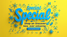 A Sunny Yellow Background With Elegant Blue Text Saying "Special Deals - Shop Now And Discover Amazing Discounts!"
