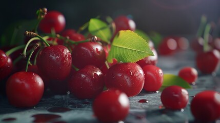 Wall Mural - Studio composition showcasing the natural sweetness of ripe cherries